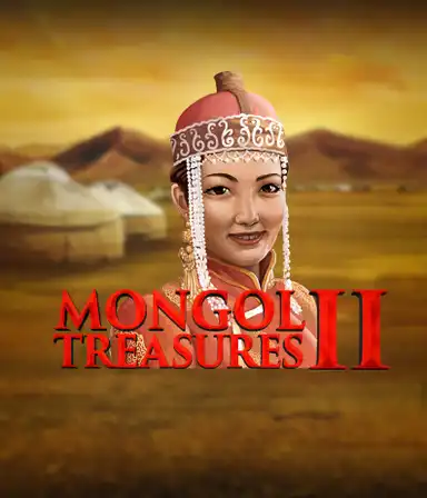 Uma captura de tela evocativa de o jogo Mongol Treasures 2 slot da Endorphina, destacando tesouros requintados e as vastas estepes.
